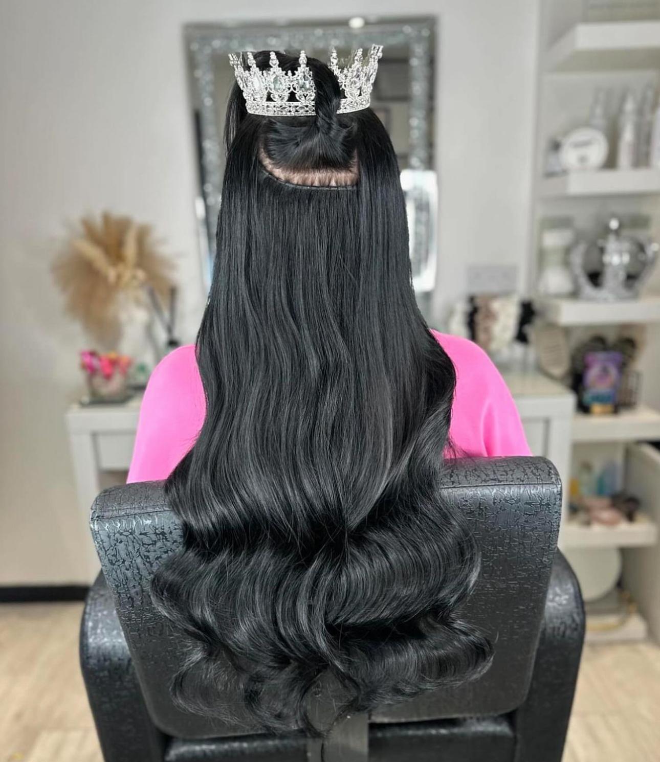 A WOMAN WEARING NANO WEFT HAIR EXTENSION